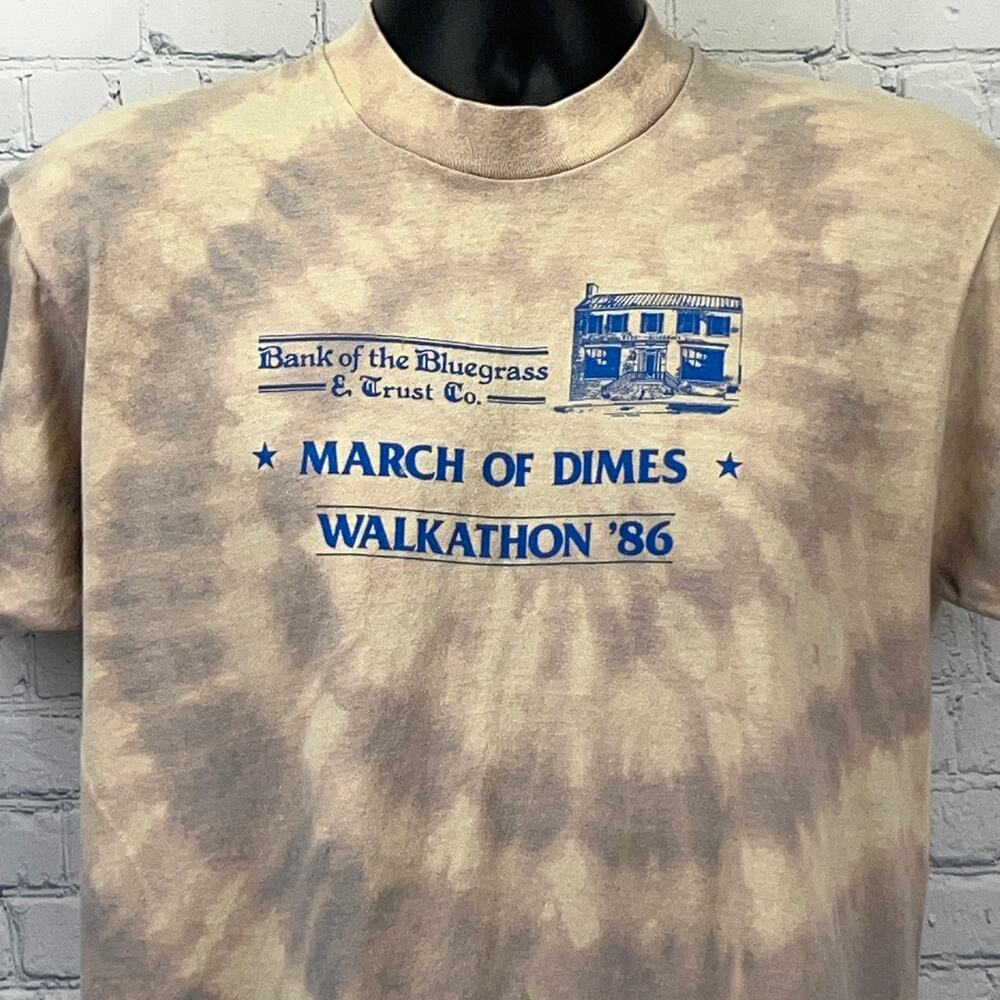 Vintage 80s March of Dimes Walkathon T Shirt Bank of the Bluegrass Beige L Large